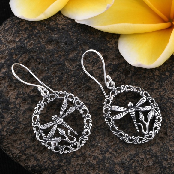 Artisan Jewelry - 🆕 Dragonfly Circle Earrings in Sterling Silver
